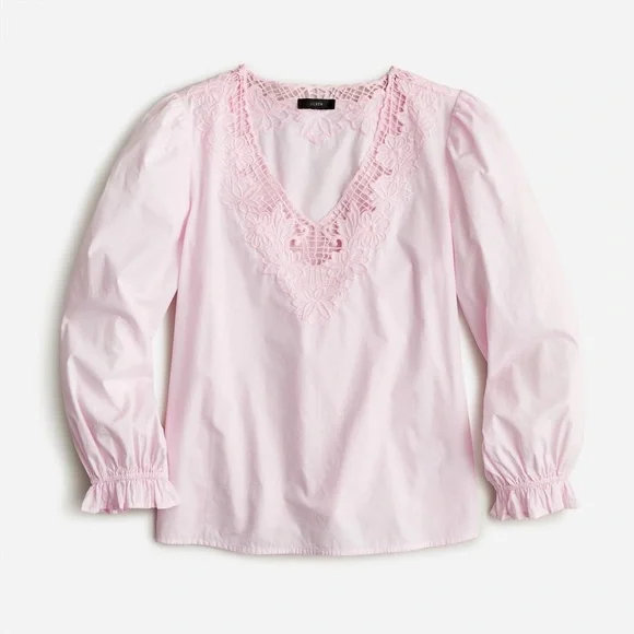 JCrew Pink Long Sleeve with Crochet Detail - Picture 2 of 8